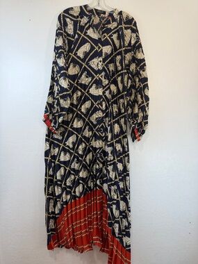 Beulah Horse Print Maxi Dress Long Sleeve Equestrian Navy flowy women’s one size